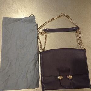 Alexander McQueen Purple Leather Shoulder Bag with Gold Chain